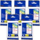 5-Pack Brother PT-1000 12mm Red Text On White P-Touch Tape [Genuine]