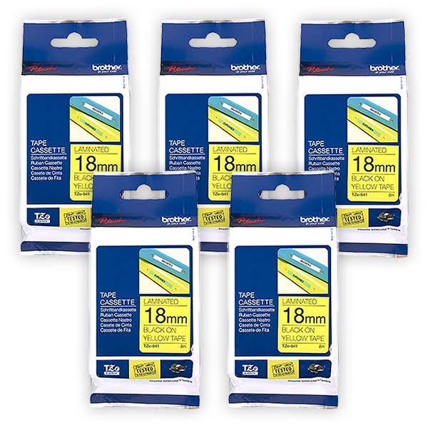 5-Pack Brother PT-2100 18mm Black Text On Yellow P-Touch Tape [Genuine]