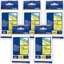 5-Pack Brother PT-2300 18mm Black Text On Blue P-Touch Tape [Genuine]