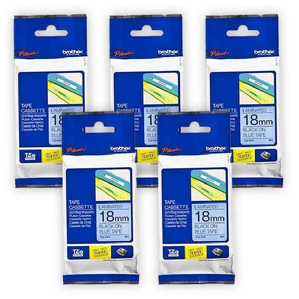 5-Pack Brother PT-2300 18mm Black Text On Blue P-Touch Tape [Genuine]