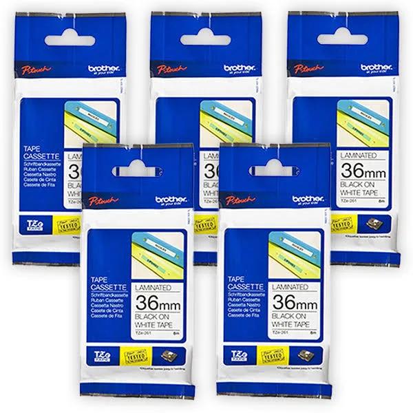 5-Pack Brother PT-9200PC 36mm Black Text On White P-Touch Tape [Genuine]