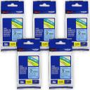 5-Pack Brother PT-D610BT 6mm Black Text On White Laminated Tape - 8 Meters [Genuine]
