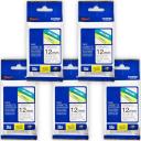 5-Pack Brother PT-D610BT 9mm Black Text On Blue Laminated Tape - 8 Meters [Genuine]