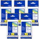 5-Pack Brother PT-D800W 36mm Black Text On Blue Laminated Tape [Genuine]