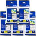5-Pack Brother PT-P900W 36mm Black Text On Yellow P-Touch Tape [Genuine]