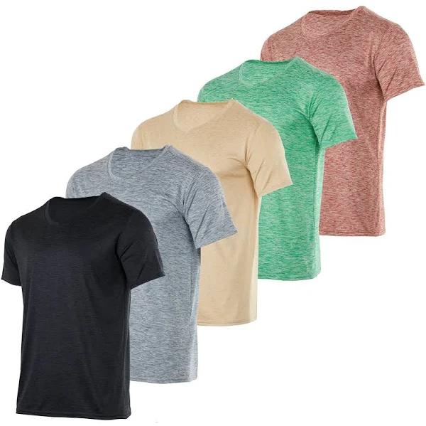 5 Pack: Men’s V-Neck Dry-Fit Moisture Wicking Active Athletic Tech Performance T-Shirt