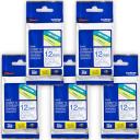 5 x Brother PT-D610BT 12mm White Text On Clear Laminated Tape - 8 Meters [Genuine]