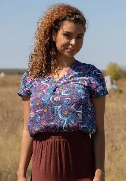 Aboriginal Art Office Wear Womens Blouses - B.P | Yarn Marketplace 24