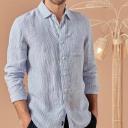 Academy Brand - Hampton Long Sleeve Linen Shirt in Sky Stripe