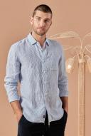 Academy Brand - Hampton Long Sleeve Linen Shirt in Sky Stripe