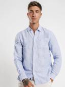 Academy Brand Hampton Long Sleeve Linen Shirt - Sky Stripe XL
