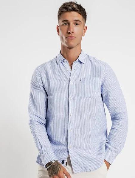 Academy Brand Hampton Long Sleeve Linen Shirt - Sky Stripe XL