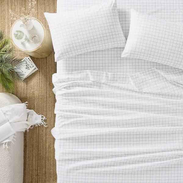 Adairs 1500TC Brooklyn Printed Silver Grid Sheet Set - Single