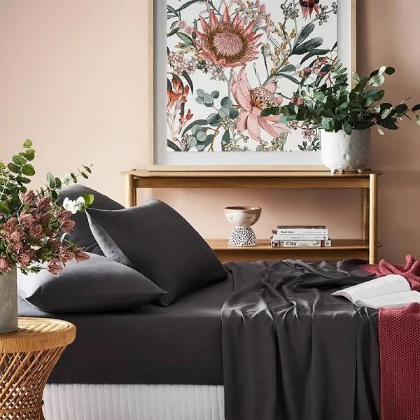 Adairs Bamboo Linen Coal Sheet Separates - Single Flat Sheet