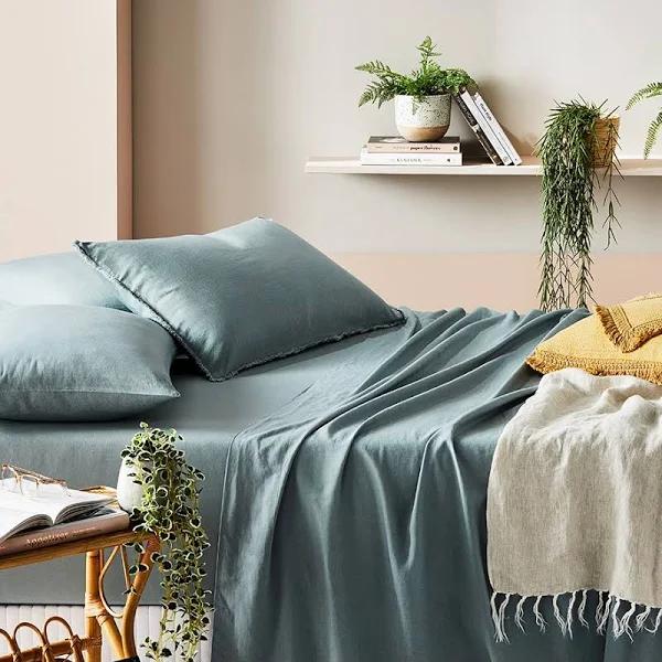 Adairs Bamboo Linen Sage Sheet Separates - Super King Fitted Sheet