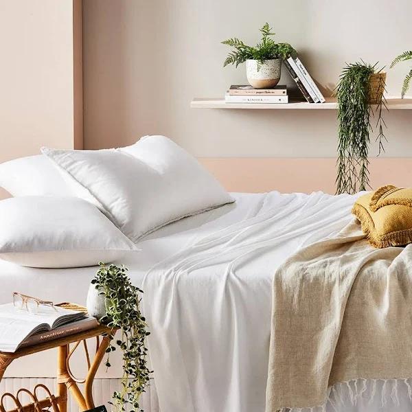Adairs Bamboo Linen White Sheet Separates - King Fitted Sheet