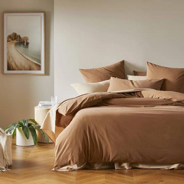 Adairs Stonewashed Cotton Cocoa Quilt Cover Separates - Queen