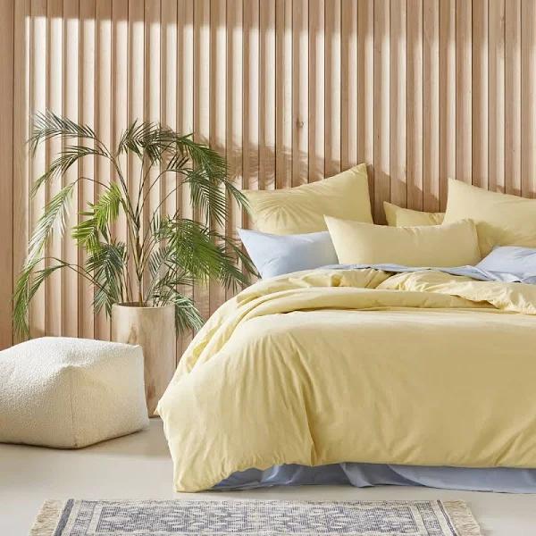 Adairs Stonewashed Cotton Dusty Lemon Quilt Cover Separates - Single