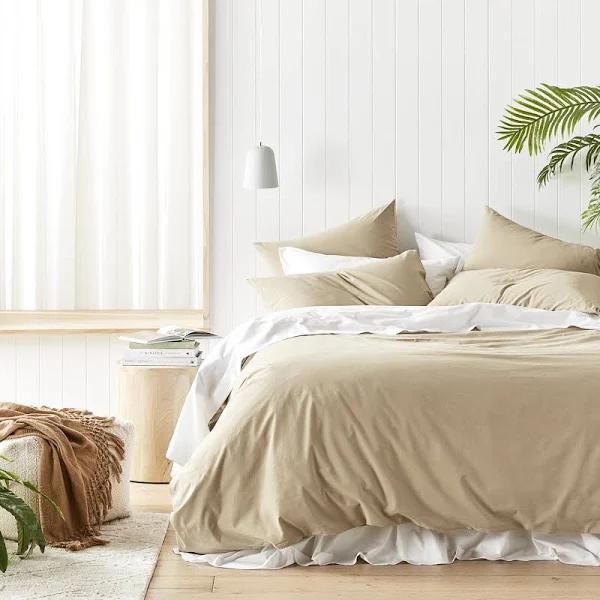 Adairs Stonewashed Cotton Sesame Quilt Cover Separates - Queen