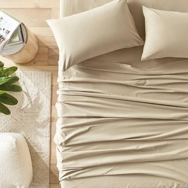Adairs Stonewashed Cotton Sesame Sheet Separates - Single