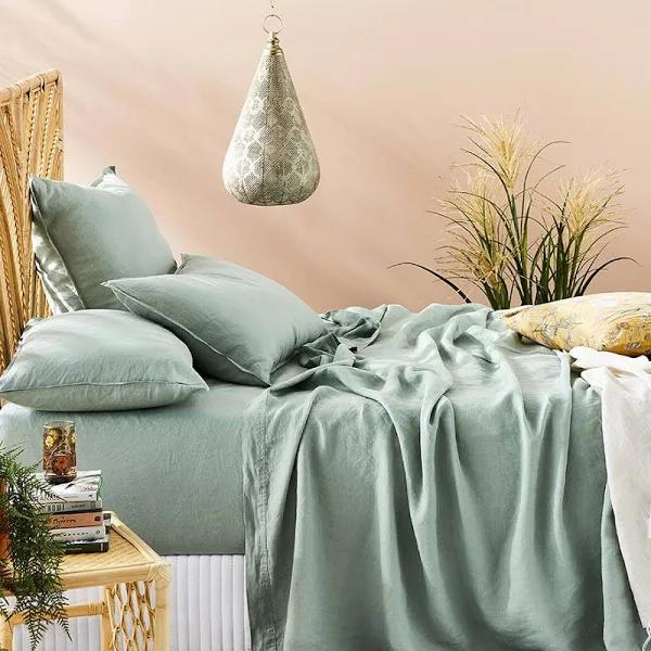 Adairs Vintage Washed Linen Eucalyptus Sheet Separates - Queen