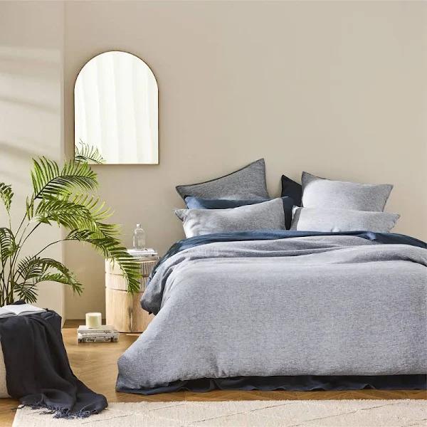 Adairs Vintage Washed Linen Navy Marle Quilt Cover Separates - Queen