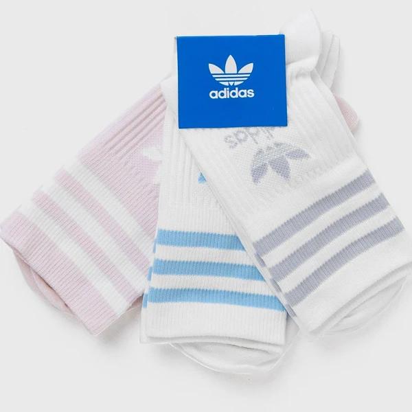 Adidas - 3 Pairs of Mid Cut Crew Socks in White & Wonder Quartz
