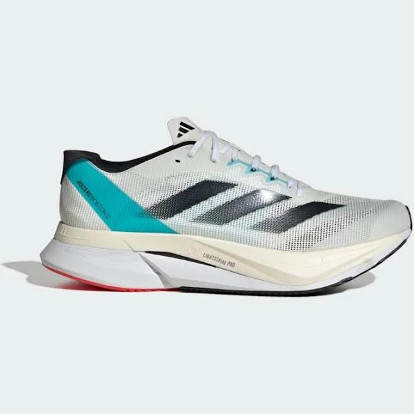 Adidas Adizero Boston 12 Shoes White / Black / Light Aqua M 9 / W 10 - Men Running Trainers