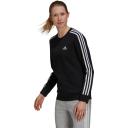adidas-Essentials 3-Stripes Fleece Sweatshirt-Women-Black / White-XL