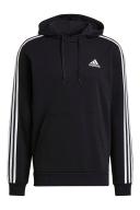 adidas-Essentials Fleece 3-Stripes Hoodie-Men-Black / White-XL