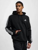 adidas-Essentials Fleece 3-Stripes Hoodie-Men-Black / White-XL