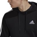 adidas-Essentials Fleece 3-Stripes Hoodie-Men-Black / White-XL