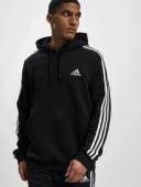 adidas-Essentials Fleece 3-Stripes Hoodie-Men-Black / White-XL
