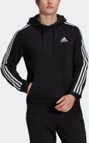 adidas-Essentials Fleece 3-Stripes Hoodie-Men-Black / White-XL