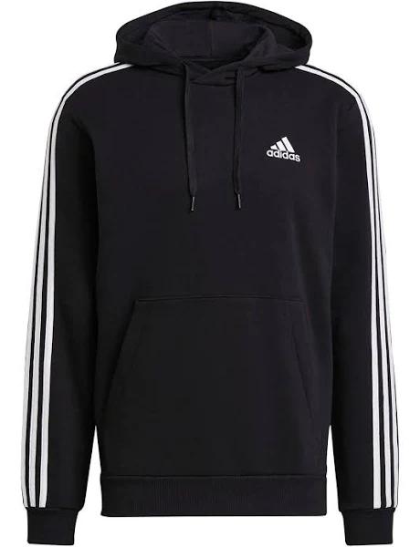 adidas-Essentials Fleece 3-Stripes Hoodie-Men-Black / White-XL
