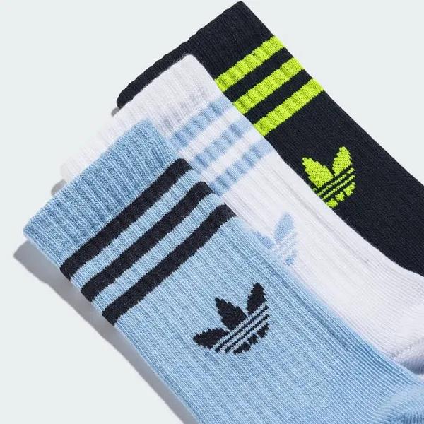 Adidas Originals-Black, White & Blue Logo Crew Socks ( 3-Pack )