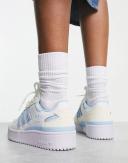 Adidas Originals Forum Bold Stripe Sneakers in White and Blue
