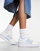 Adidas Originals Forum Bold Stripe Sneakers in White and Blue