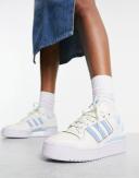 Adidas Originals Forum Bold Stripe Sneakers in White and Blue
