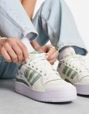 Adidas Originals Forum Bold Stripe Sneakers in White and Sage Green
