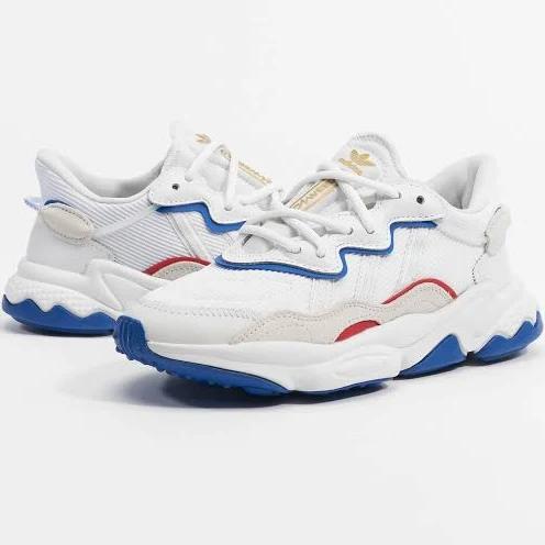 Adidas Originals Ozweego Trainers in Off White with Blue and Red Detail