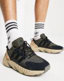 Adidas Originals ZX22 Boost Trainers in Black and olive-Green