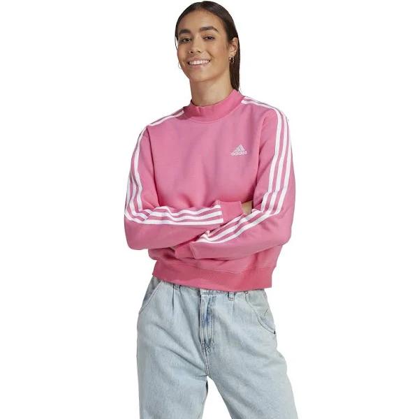 Adidas Womens 3-Stripes High Neck Fleece Sweatshirt Pink XL