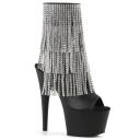 ADORE-1024RhinestoneF Black Faux Leather-Silver Ankle Boot 5