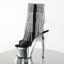 ADORE-1024RhinestoneF Black Faux Leather-Silver Ankle Boot 5
