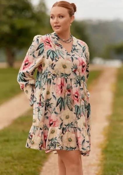 Adorne Cleo Linen Dress (Floral), 14 - Now Only AUD - Buy Now Pay Later With AfterPay