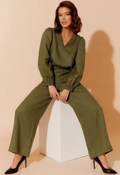 Adorne Harper Linen Pant in Khaki | Size 8 | Now Only AUD