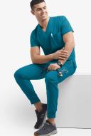 Advantage Stretch For Men 5 Pocket Scrub Top - S - Caribbean Blue
