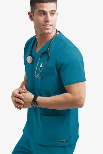 Advantage Stretch For Men 5 Pocket Scrub Top - S - Caribbean Blue