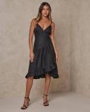 AERE - Women's Black Midi Dresses - Wrap Frill Linen Dress - Size 14 at The Iconic